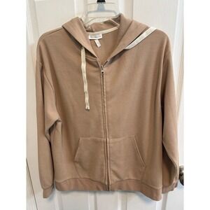 Trendstitch Women’s Large Tan Hoodie Zip Pockets Waffle Weave Long Sleeve New​